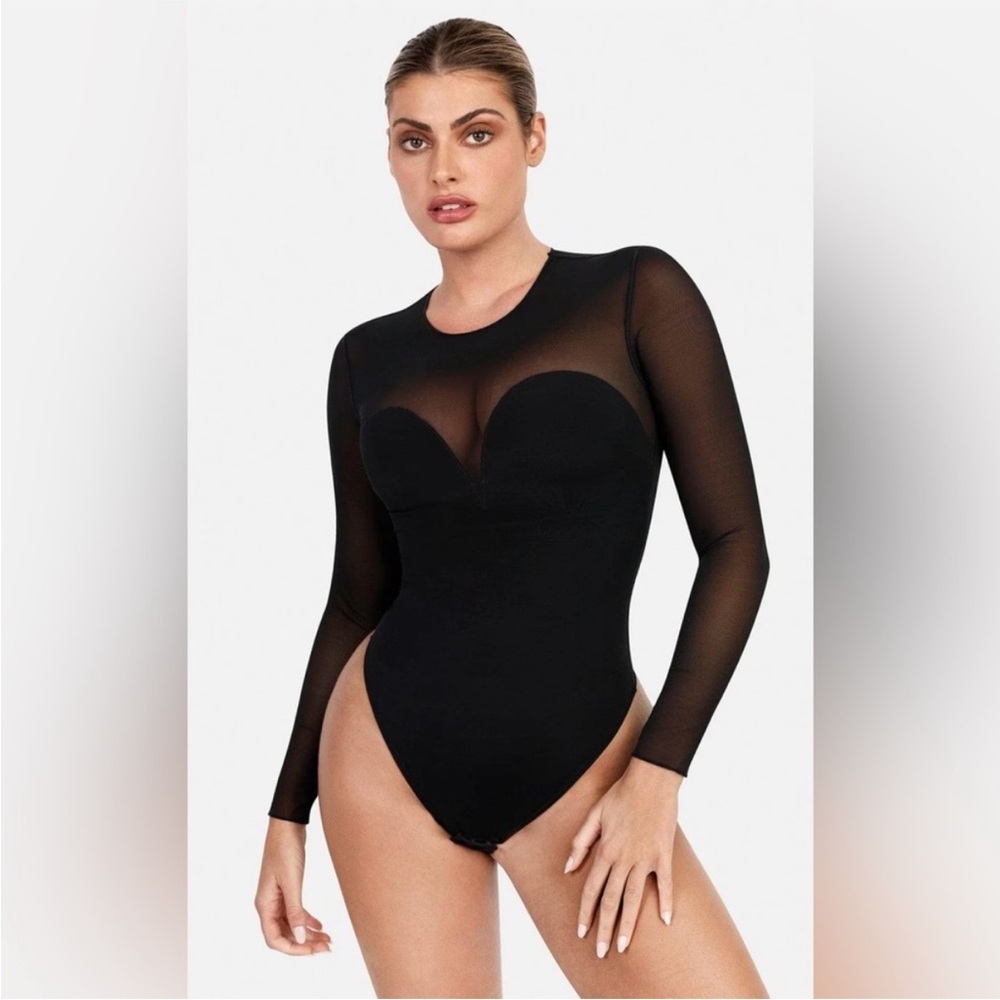 NWT Popilush Shapewear Illusion Mesh Long Sleeve Tummy Control Bodysuit